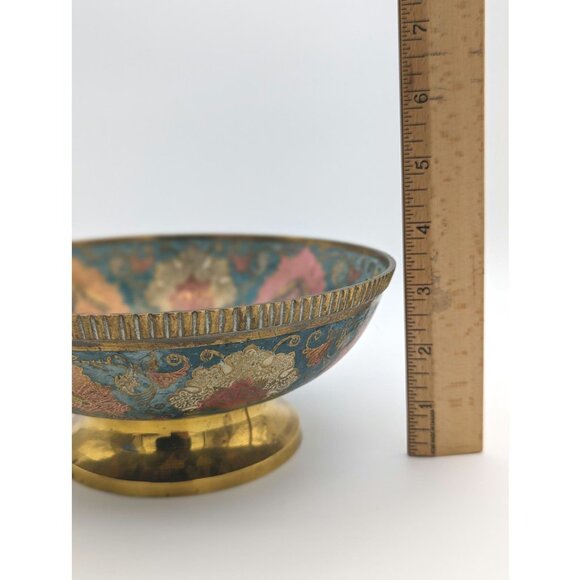 Vintage India Hand Painted Brass Bowl and Hand Engraved Floral Features - Picture 5 of 5